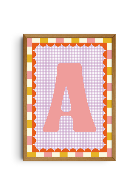 Letterposter Gingham lila
