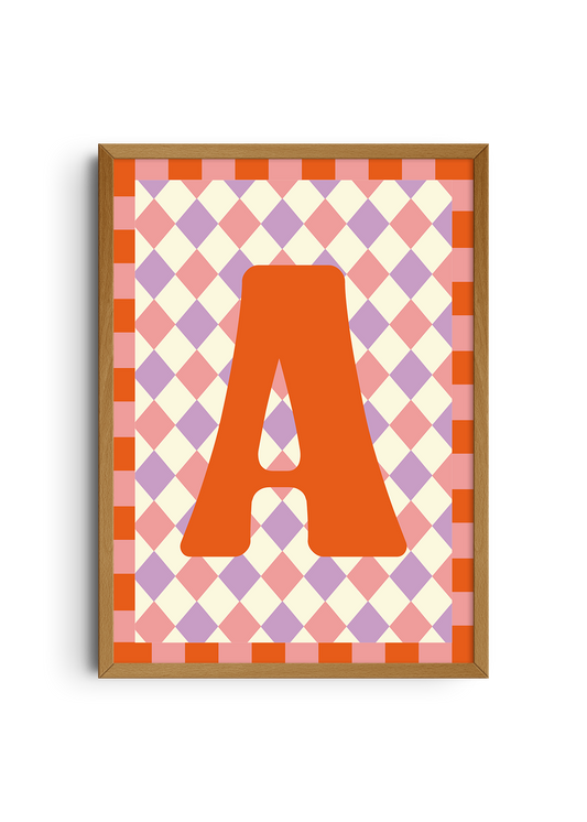 Letterposter Lila roze ruit