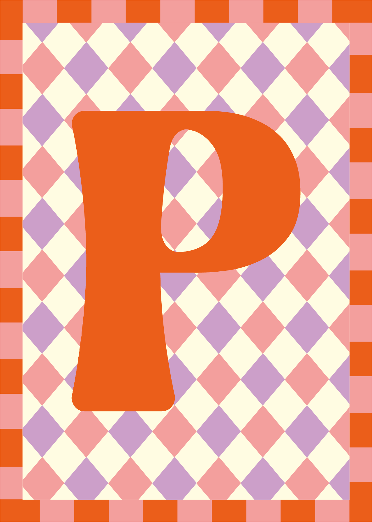 Letterposter Lila roze ruit