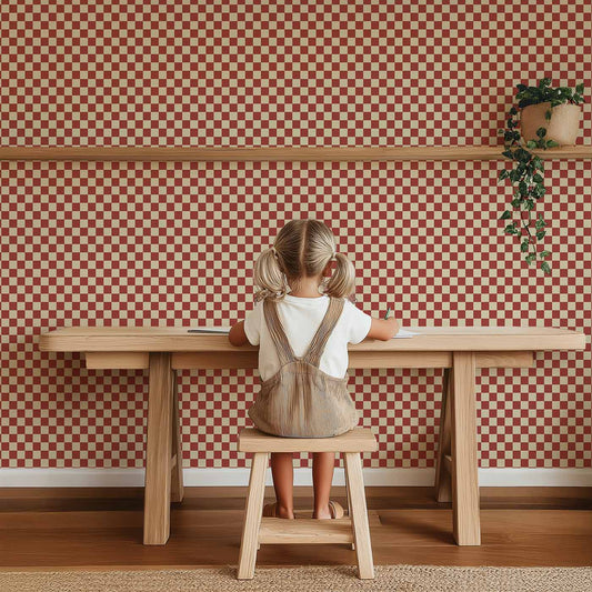 Behang Atelier Chien Dambord Wijnrood