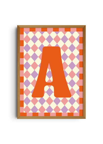 Letterposter Lila roze ruit