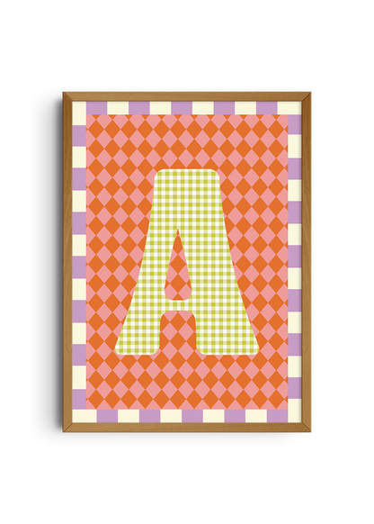 Letterposter Ruit roze oranje