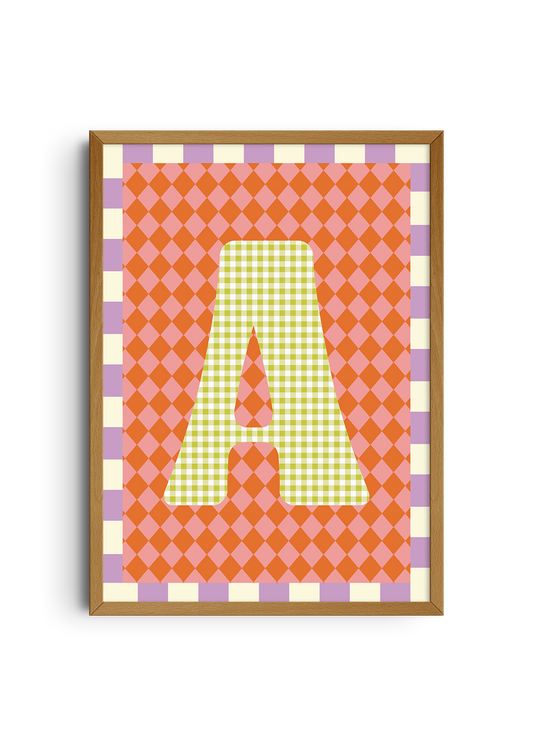 Letterposter Ruit roze oranje