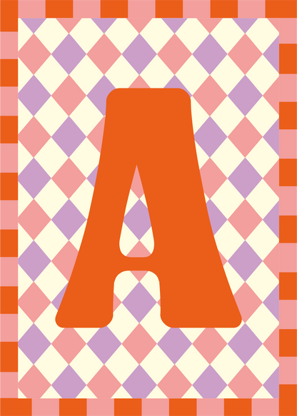 Letterposter Lila roze ruit