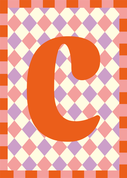 Letterposter Lila roze ruit