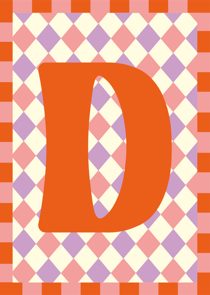 Letterposter Lila roze ruit