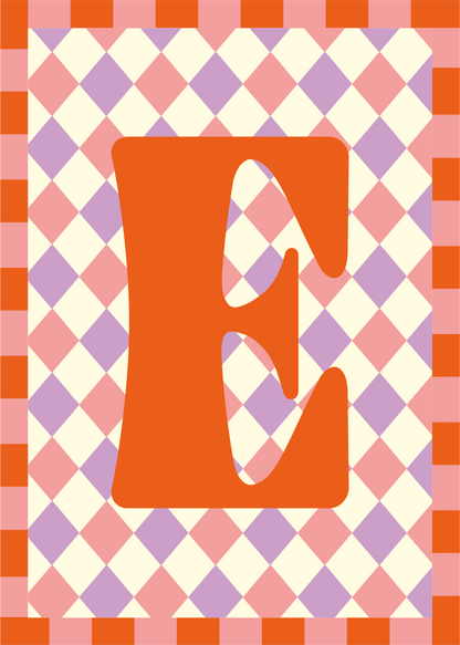 Letterposter Lila roze ruit