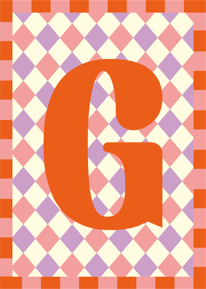 Letterposter Lila roze ruit