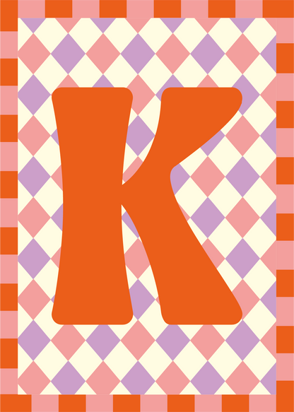Letterposter Lila roze ruit