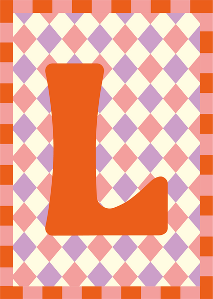 Letterposter Lila roze ruit