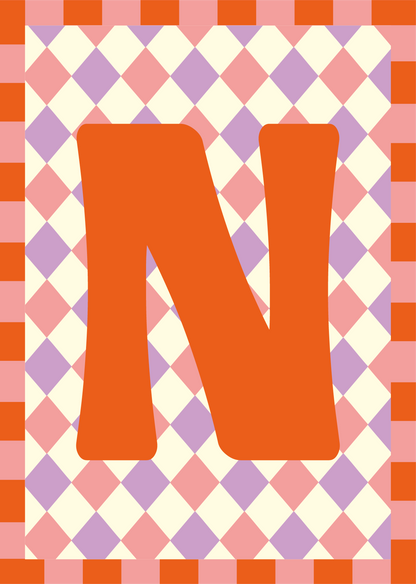 Letterposter Lila roze ruit