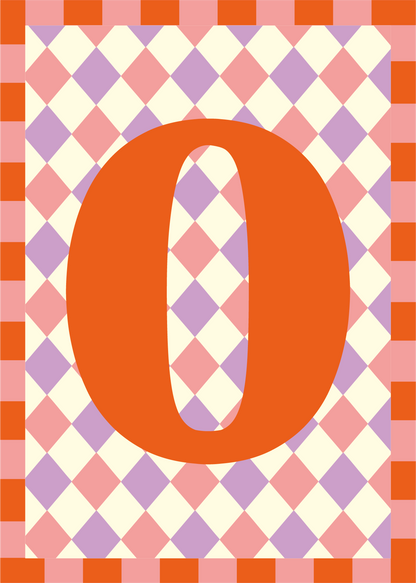 Letterposter Lila roze ruit