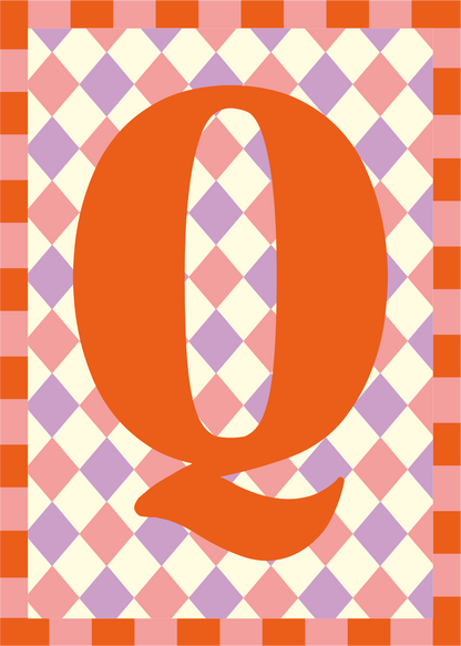 Letterposter Lila roze ruit