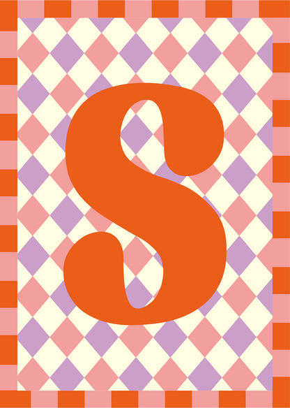 Letterposter Lila roze ruit