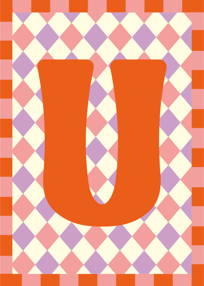 Letterposter Lila roze ruit