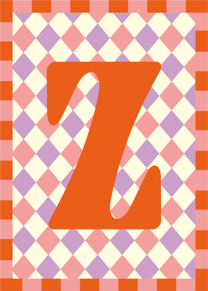 Letterposter Lila roze ruit