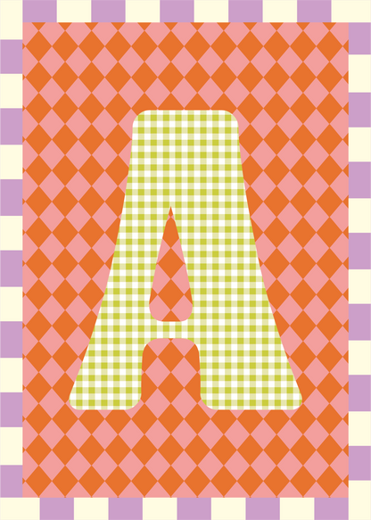 Letterposter Ruit roze oranje