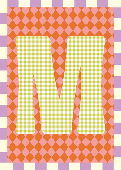 Letterposter Ruit roze oranje
