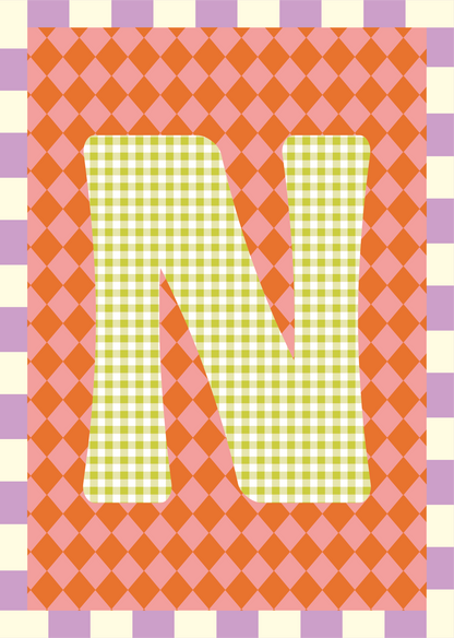 Letterposter Ruit roze oranje