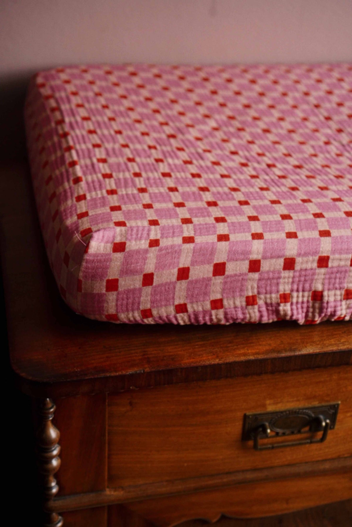 Aankleedkussenhoes Geblokt Quilt Roze