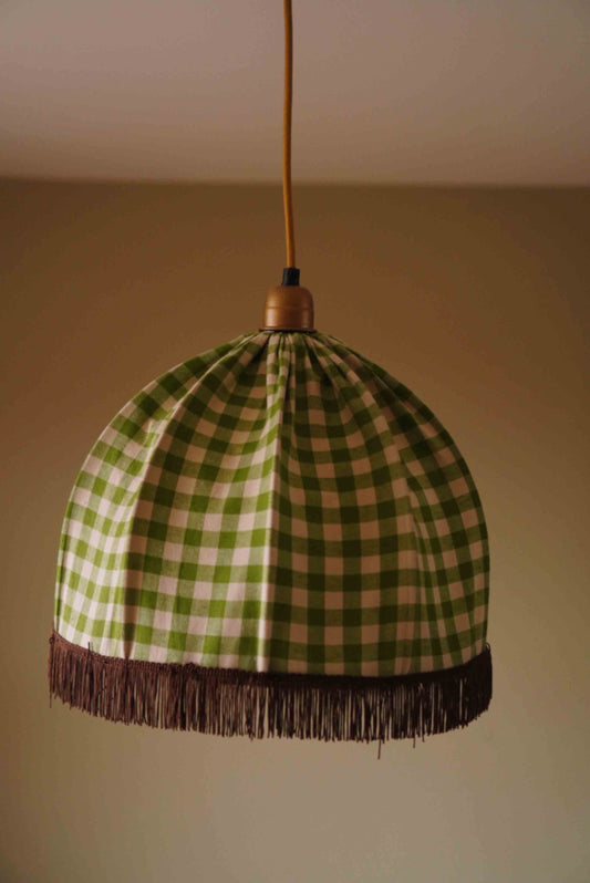 Lampenkap Katoen Gingham Groen met franje