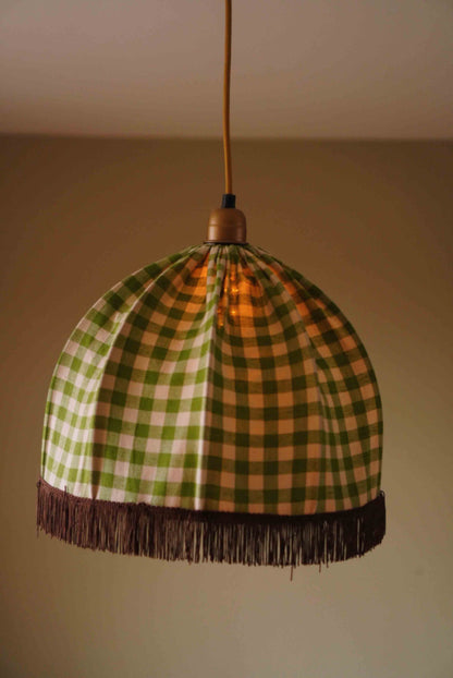 Lampenkap Katoen Gingham Groen met franje