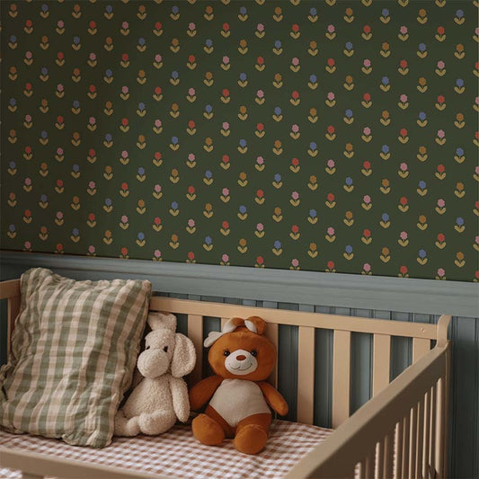 Behang Atelier Chien Bloemen Gekleurd Groen