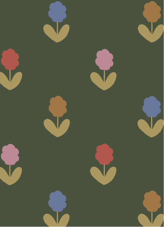 Behang Atelier Chien Bloemen Gekleurd Groen