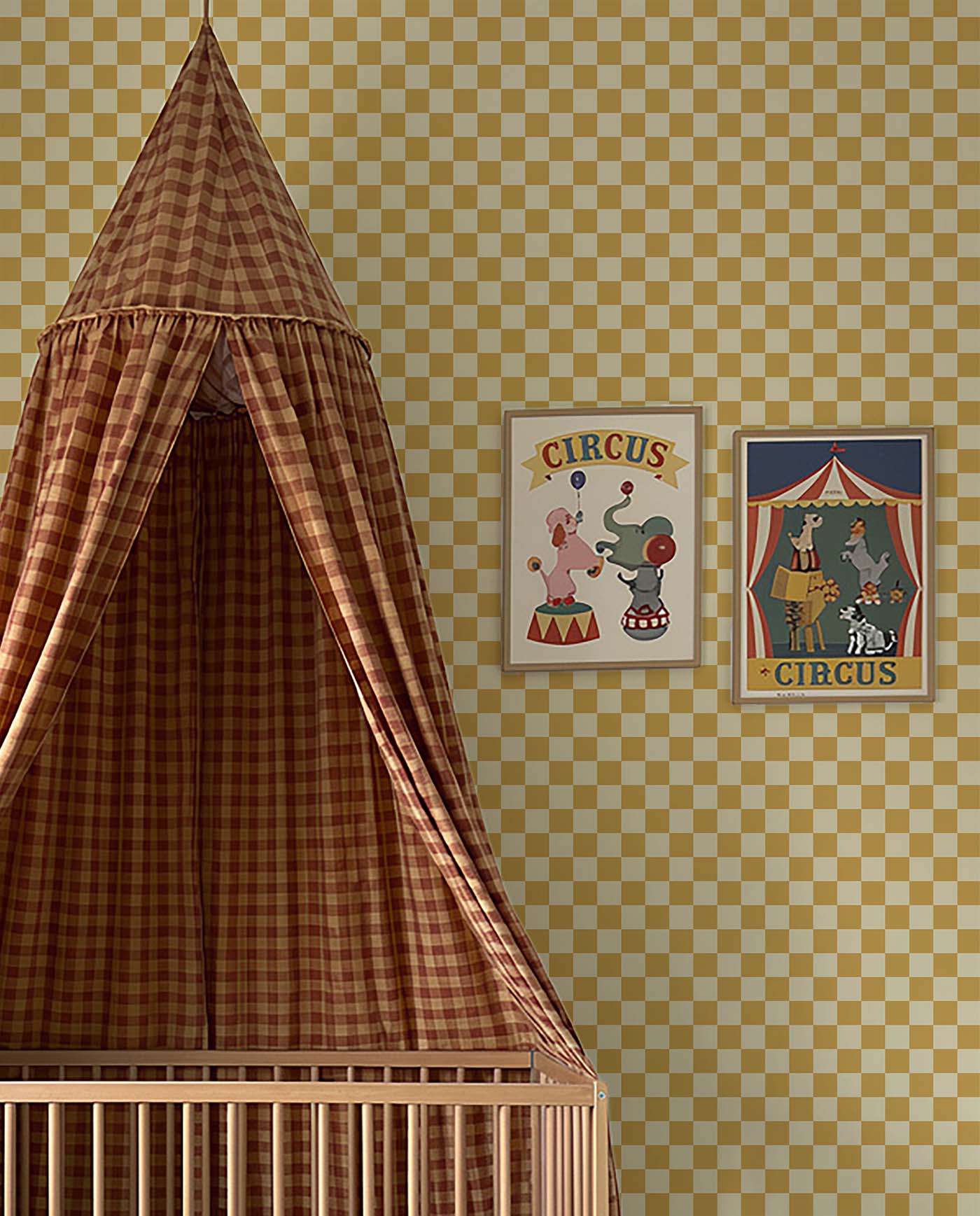 Behang Atelier Chien Dambord Okergeel