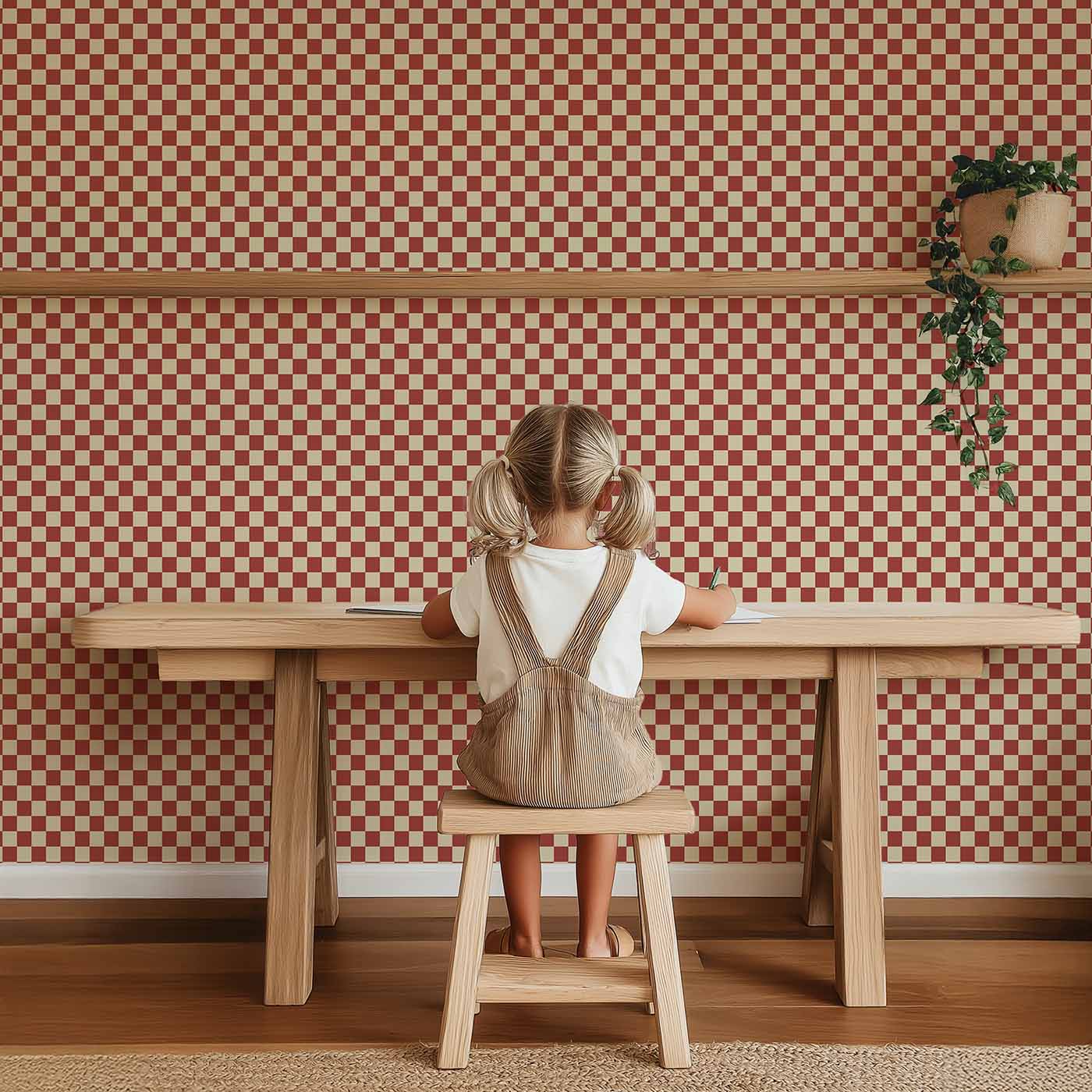 Behang Atelier Chien Dambord Wijnrood