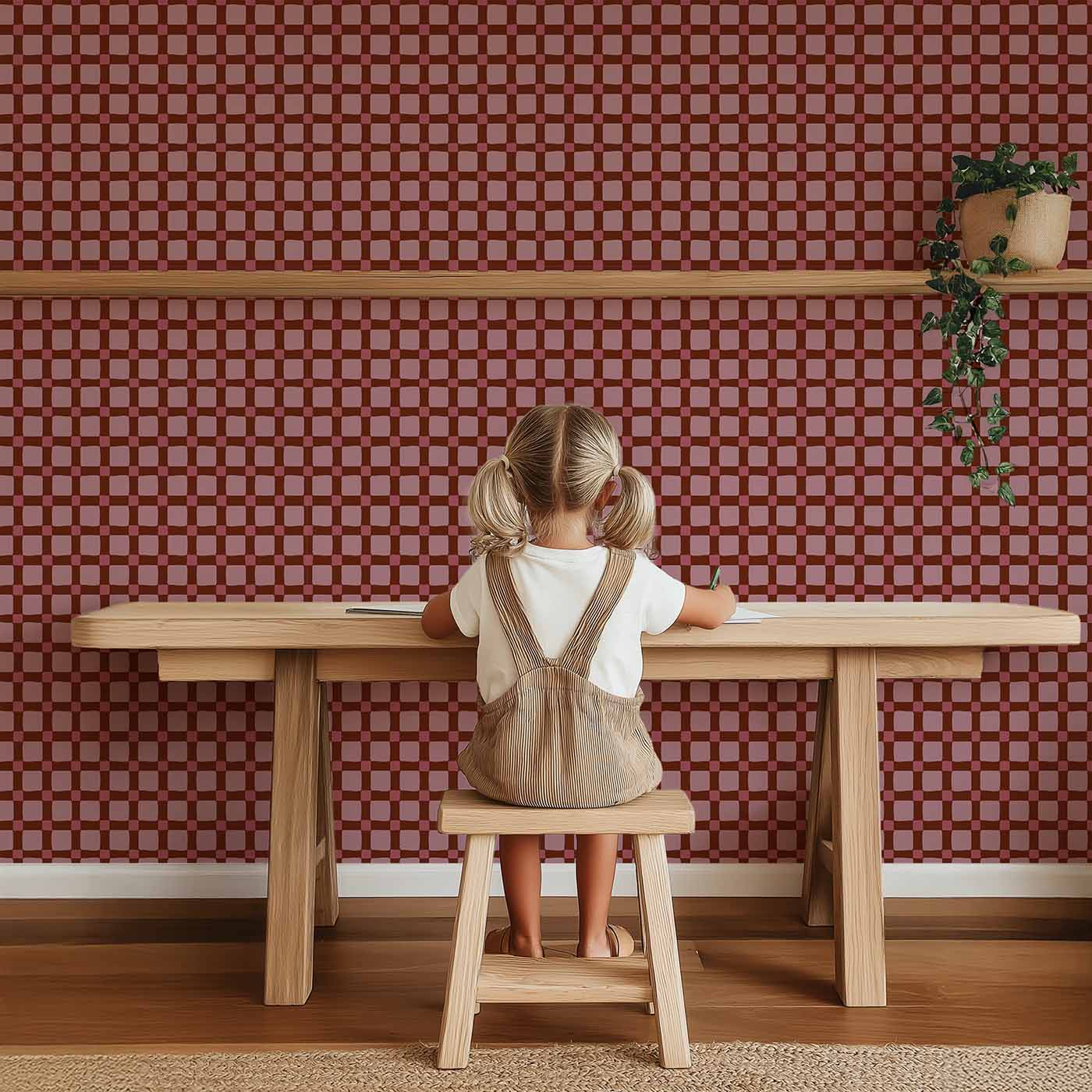 Behang Atelier Chien Geblokt Quilt Bordeauxrood