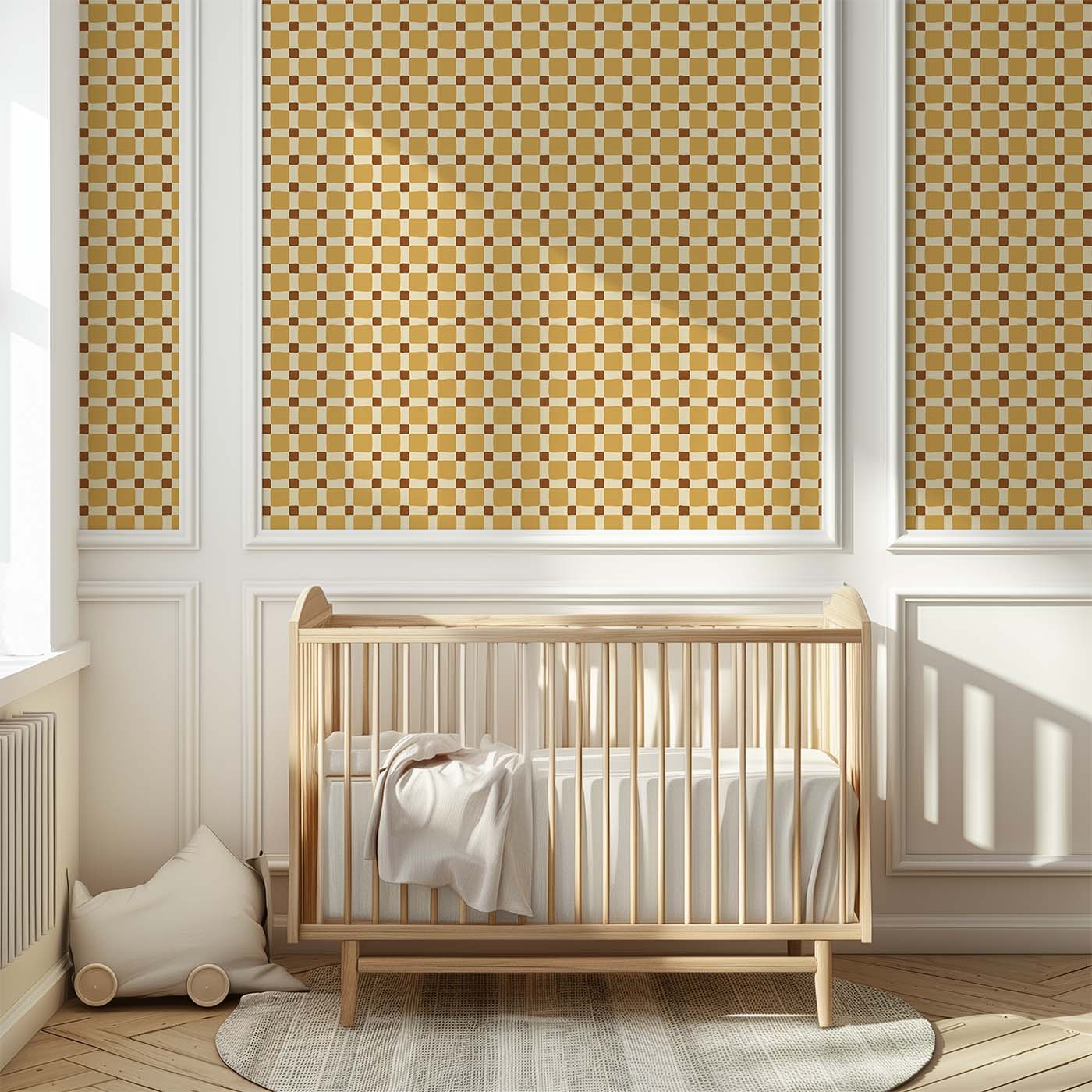 Behang Atelier Chien Geblokt Quilt Okergeel