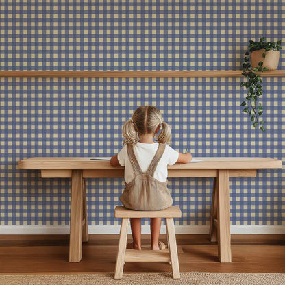 Behang Atelier Chien Gingham Ruiten Donkerblauw