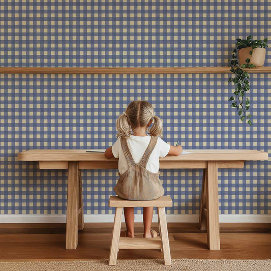 Behang Atelier Chien Gingham Ruiten Donkerblauw