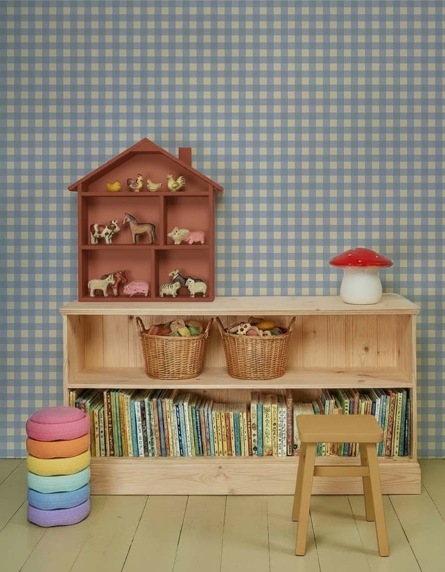 Behang Atelier Chien Gingham Ruiten Lichtblauw