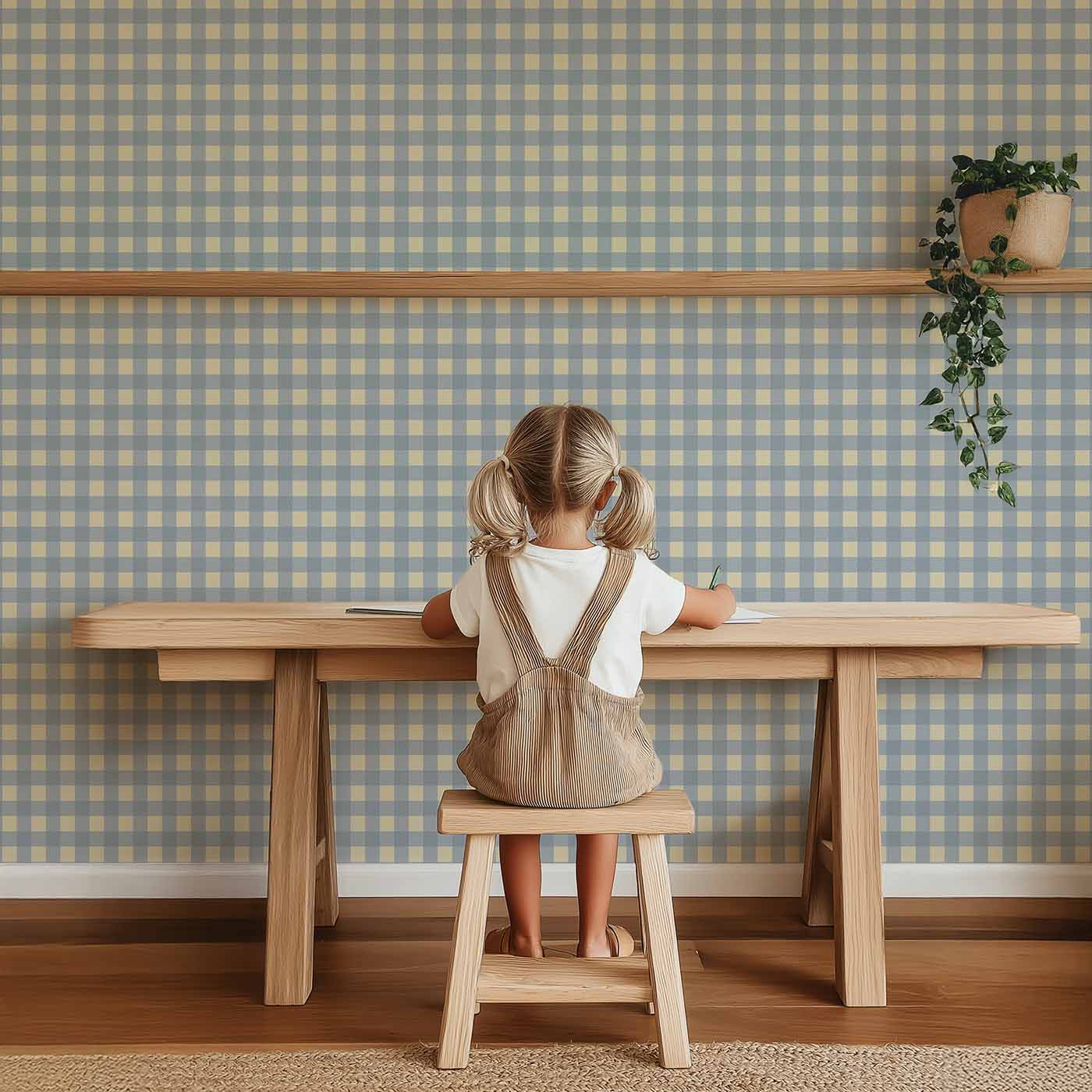 Behang Atelier Chien Gingham Ruiten Lichtblauw