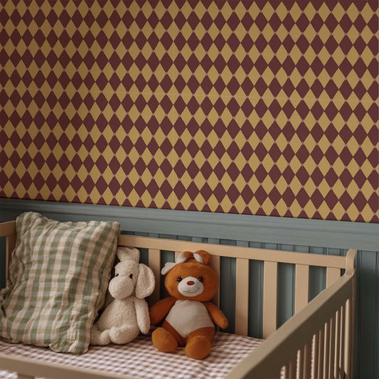 Behang Atelier Chien Harlekijn Bordeaux Okergeel