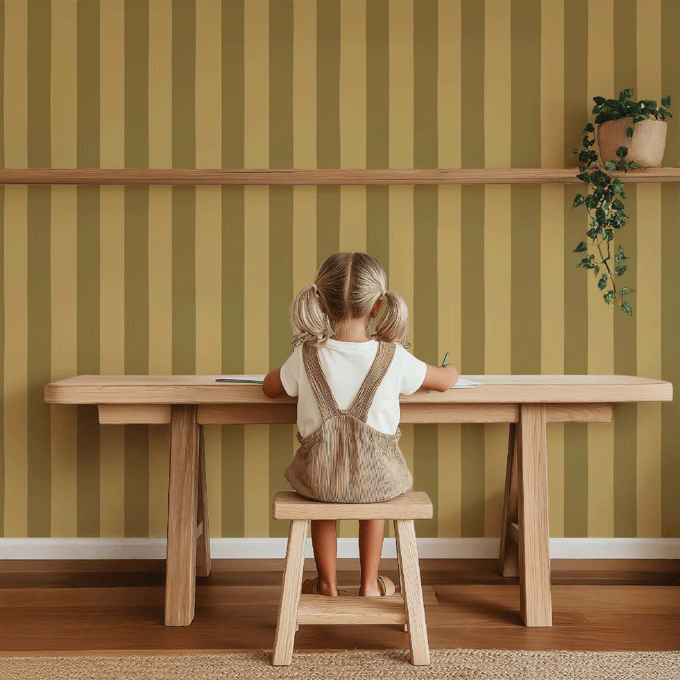 Behang Atelier Chien Brede Strepen Groen Okergeel